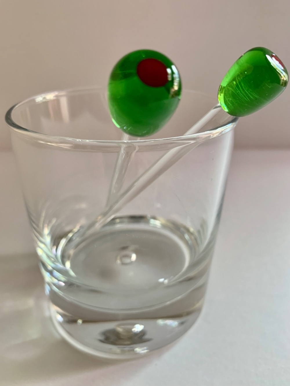 Glass Olive Picks | Green Art Glass Martini Picks (Set of 2) Vintage